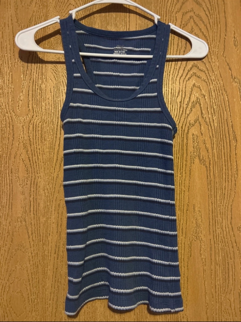 aerie Navy Blue Ribbed Tank with White Stripes